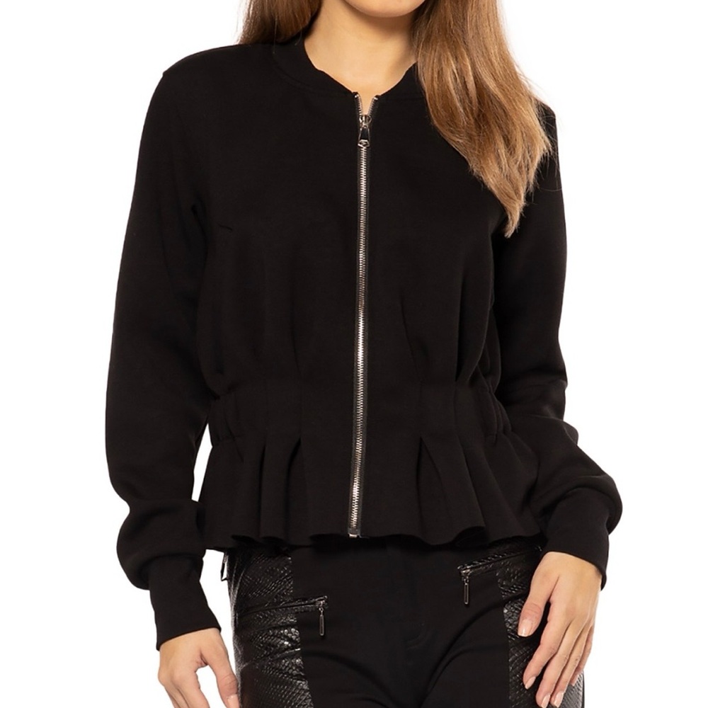 Gracia Black Bomber Jacket with Peplum Detail